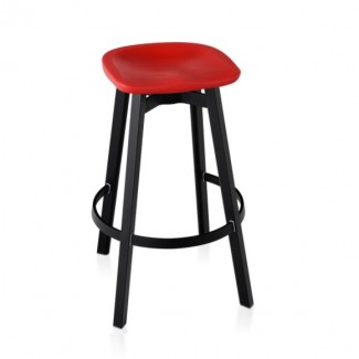 Eco Friendly Indoor Restaurant Furniture Emeco SU Series Bar Stool - Recycled Polyethylene Seat - Red With Black Anodized